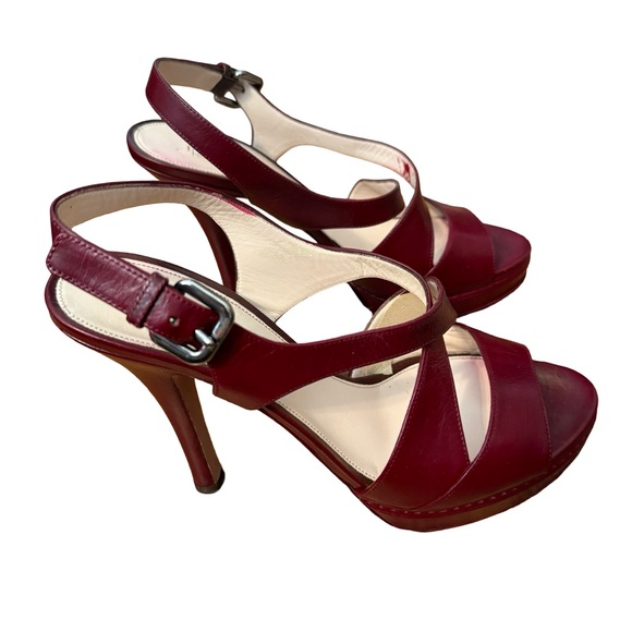 Prada Shoes - Prada Women's Dark Red Leather Sandals Heels